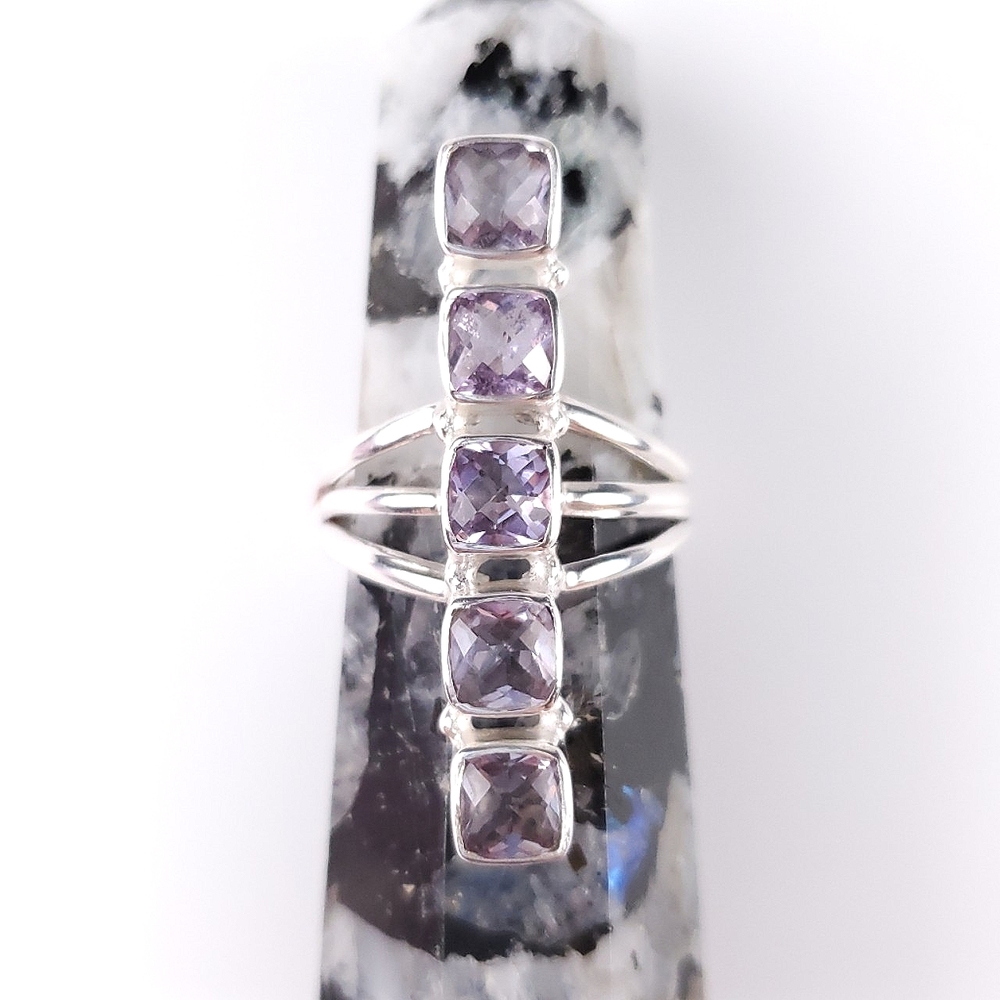 🎉HP~12/19🎉 Sterling Silver 5 Stone Checkerboard Kunzite Crawler Ring Size 9 - Picture 16 of 16